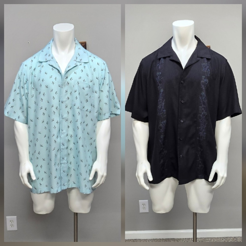 Mens 2-Piece Cocktail Camp Shirt Bundle‎ 3X Retro 50s Atomic Age Lounge Resort